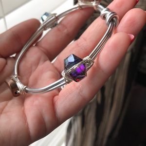 Silver and Stone Bangle Bracelet